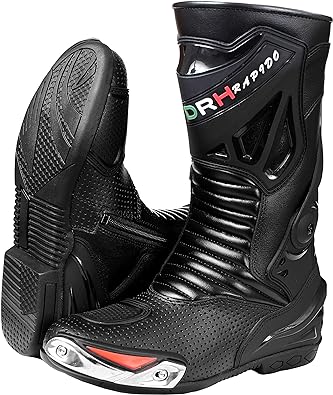 DRH Rapido Mens Motorbike Racing Boots Leather Sports Shoes